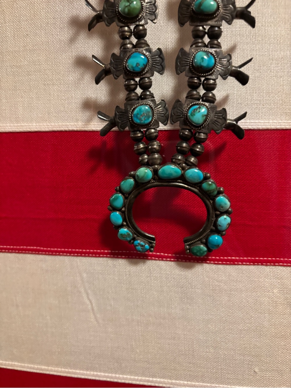 Estate/Vintage exquisite Turquoise and Sterling silver squash Blossom Necklace - Picture 8 of 14